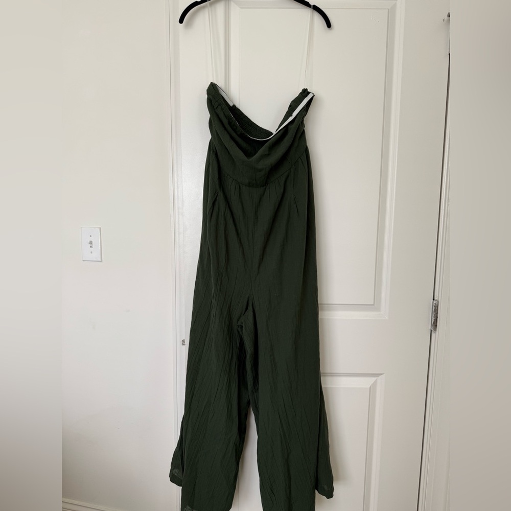 American Eagle Khaki Smocked Jumpsuit